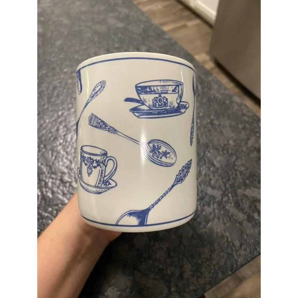 Set of 4 Fitz & Floyd‎ Omnibus Habitat Americana Colony Blue Mugs